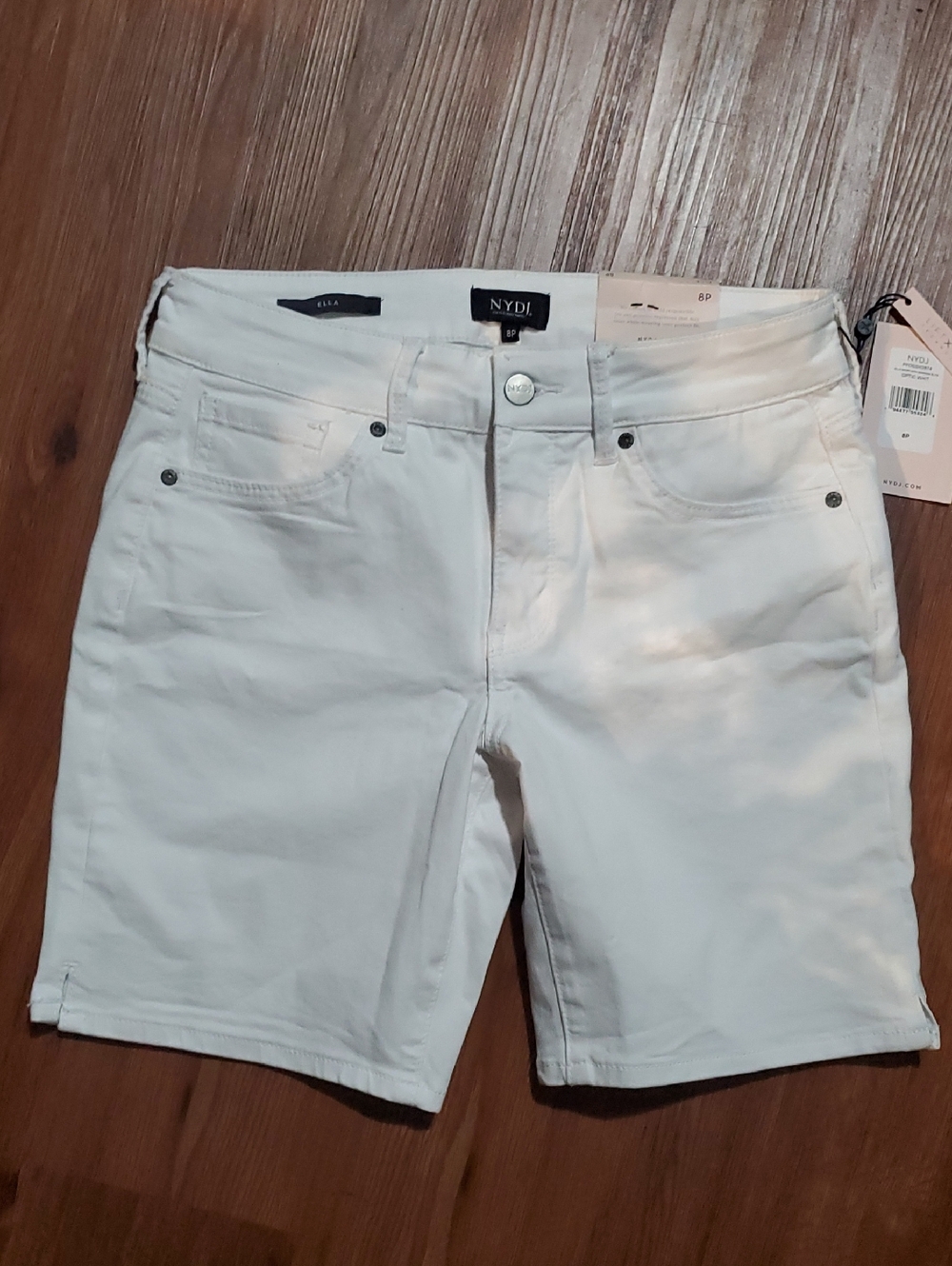 Not Your Daughters Jeans NYDJ Ella Lift Tuck White Mid-Rise Denim Bermuda Shorts